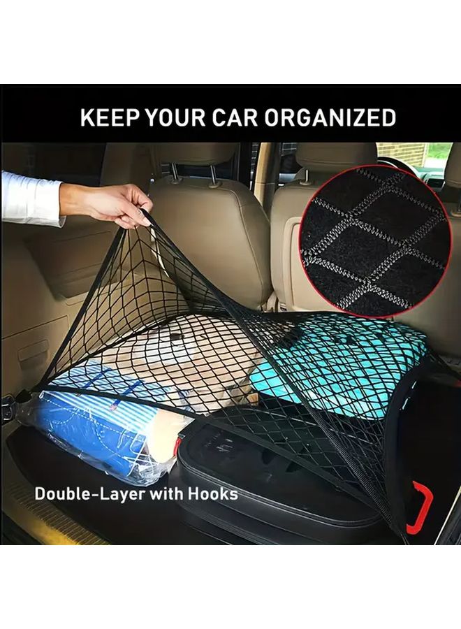 Black Car Trunk Storage Net Organizer Universal Fit Durable Cargo Net with Hooks for SUVs Sedans Hatchbacks - Image 3